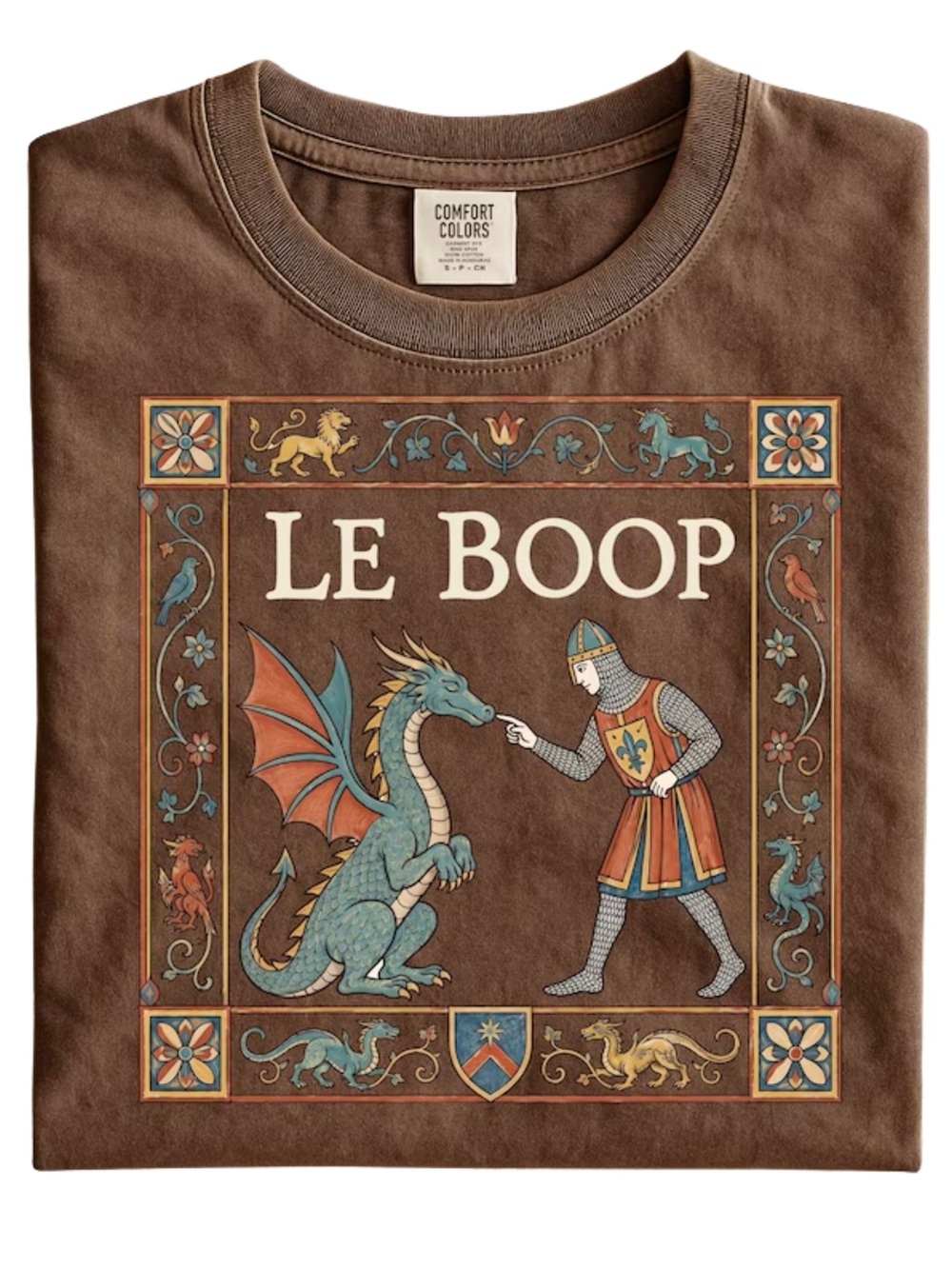 Medieval Knight Dragon Le Boop Comfort Colors Brown Graphic Tee